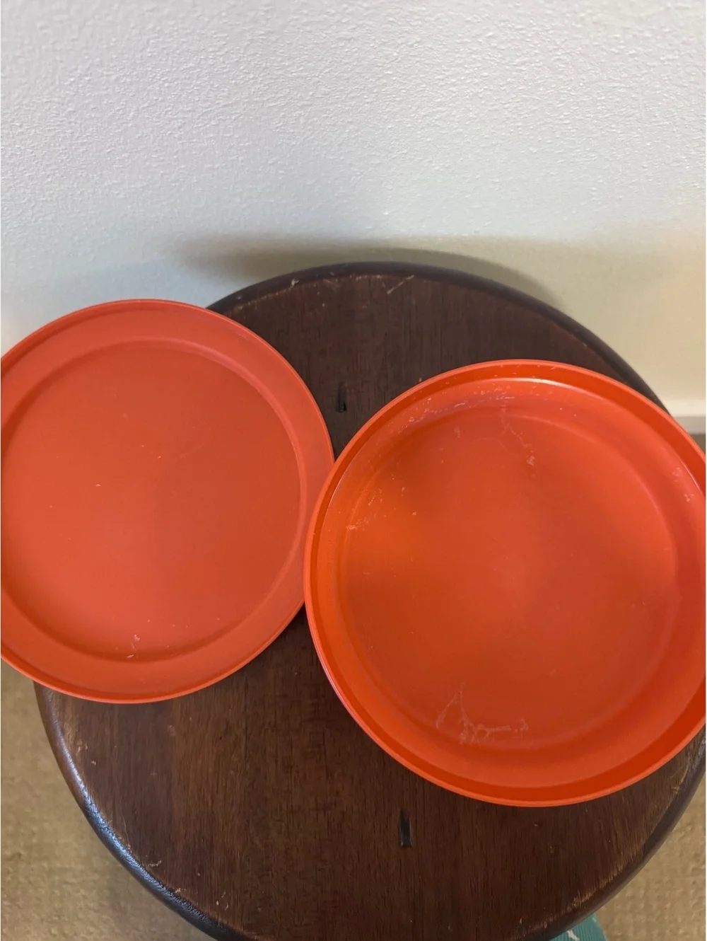 Vintage Tupperware Orange Plastic Lids Set of 2